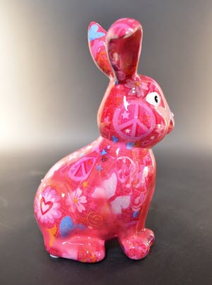 Pomme Pidou - Spaarpot Rabbit Helena, Love and Peace MagentaMix