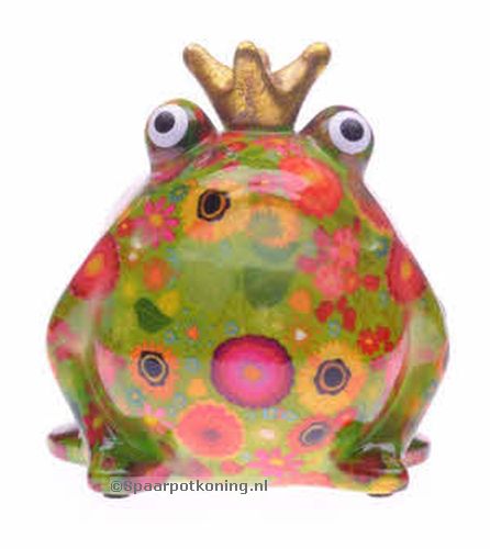 Pomme Pidou - Spaarpot King Frog Freddy, groen met bloemen
