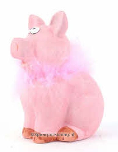Spaarvarken zittende Piggy met roze boa