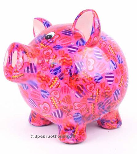 Pomme Pidou - Spaarpot Pig Rosie, Large, MagicalPink Hearts in Love