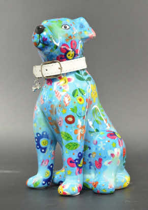 Pomme Pidou - Spaarpot Dog Mylo, Happy Flowers SkyBlue