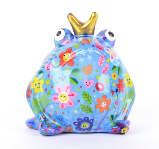 Pomme Pidou - Spaarpot King Frog Freddy, Happy Flowers SkyBlue