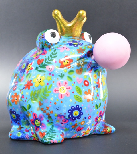 Pomme Pidou - Spaarpot Large BubbleGum Freddy, Happy Flowers SkyBlue