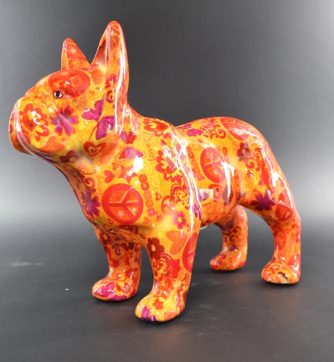 Pomme Pidou - Spaarpot Large French Bulldog Jack, Love and Peace OrangeTwist