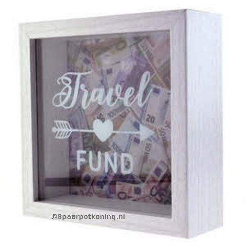 Witte houten Spaarpot, Travel Fund