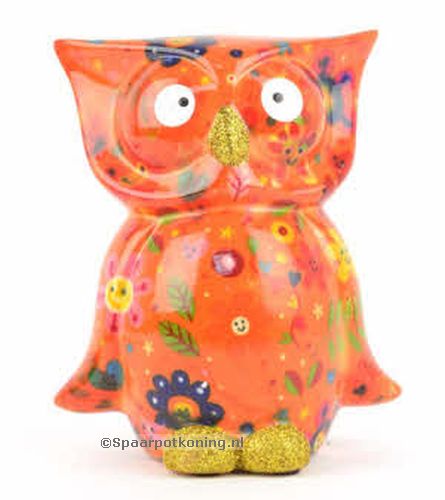 Pomme Pidou - Spaarpot Owl Bo, Happy Flowers OrangeSoda