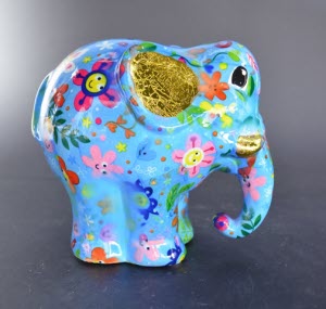 Pomme Pidou M - Spaarpot Elephant Elton, Happy Flowers SkyBlue