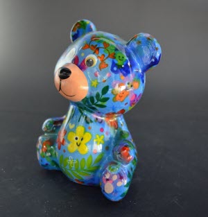 Pomme Pidou R - Spaarpot Teddy Bear Toto, Happy Flowers  SkyBlue