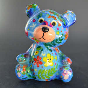 Pomme Pidou R - Spaarpot Teddy Bear Toto, Happy Flowers  SkyBlue