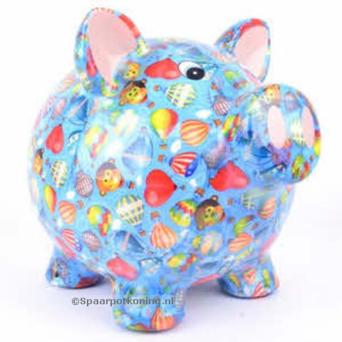 Pomme Pidou - Spaarpot Pig Rosie, Large, Air Balloons True Blue