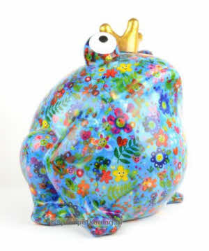 Pomme Pidou - Spaarpot King Frog XXXL Giant Freddy, Happy Flowers SkyBlue