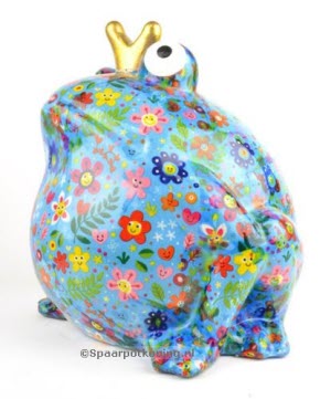 Pomme Pidou - Spaarpot King Frog XL Giant Freddy, Happy Flowers SkyBlue