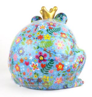 Pomme Pidou - Spaarpot King Frog XL Giant Freddy, Happy Flowers SkyBlue