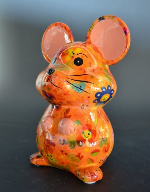 Pomme Pidou - Spaarpot Mouse Martha, Happy Flowers OrangeSoda