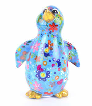 Pomme Pidou - Spaarpot Pinguin Paco, Happy Flowers SkyBlue