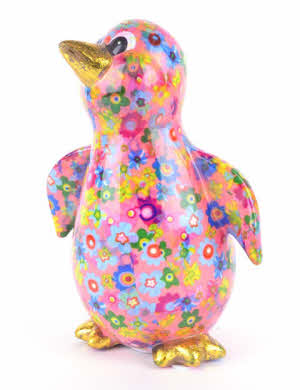 Pomme Pidou - Spaarpot Pinguin Paco, Funky Flowers FlamingoPink 