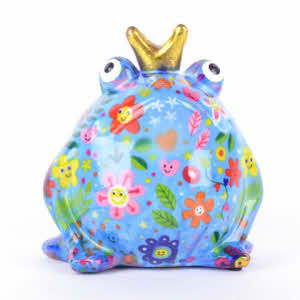 Pomme Pidou - Spaarpot King Frog Freddy, Happy Flowers SkyBlue