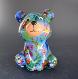 Pomme Pidou R - Spaarpot Teddy Bear Tala, Happy Flowers SkyBlue