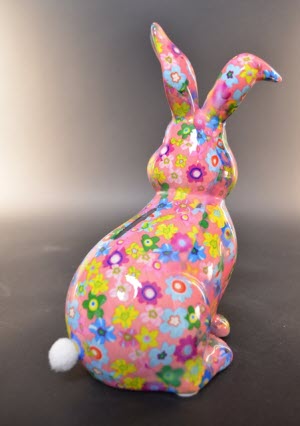 Pomme Pidou - Spaarpot Rabbit Helena, Funky Flowers FlamingoPink