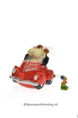 Spaarpot Bruidspaar in rode auto, klein