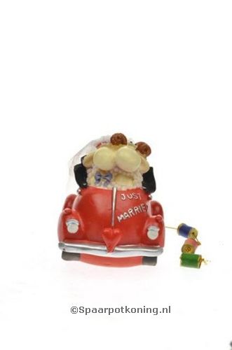 Spaarpot Bruidspaar in rode auto, klein
