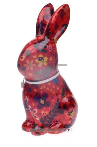 Pomme Pidou - Spaarpot Rabbit Nina, rood met bloemetjes