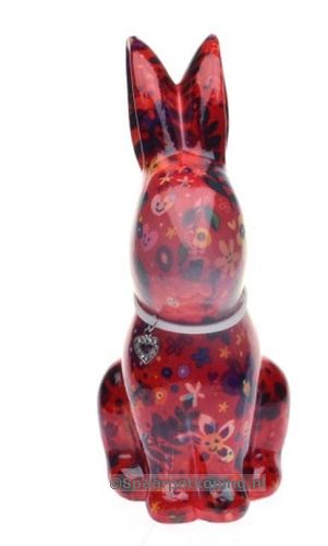 Pomme Pidou - Spaarpot Rabbit Nina, rood met bloemetjes